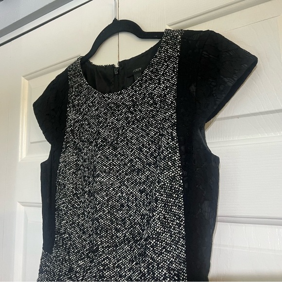 J Crew Black White Tweed Lace Cap Sleeve Contrast Sheath Dress Wool Blend Size 2 - Picture 3 of 10